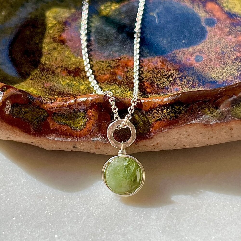 Sterling Silver Sage Green Tourmaline Removable Charm Necklace